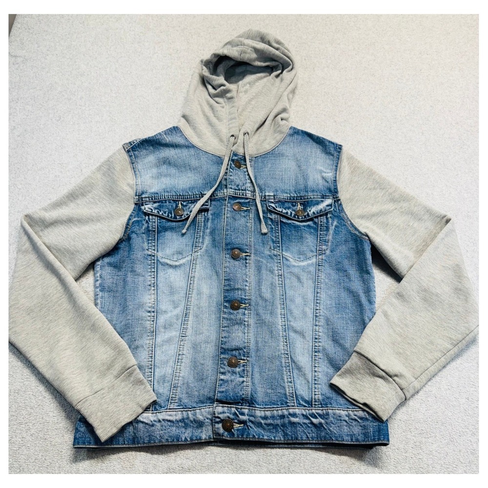 H&M Divided Denim Jacket Mens M Blue Gray Hoodie Sweatshirt Sleeve Trucker Cozy